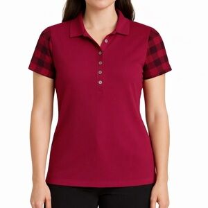 Burberry Magenta polo Shirt with Checkered Sleeves